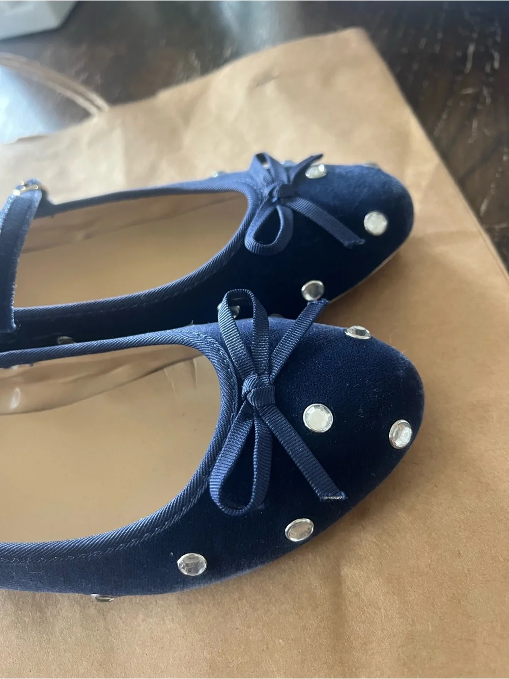 Janie and Jack Navy Velvet Mary Jane Flats with Gem Studs